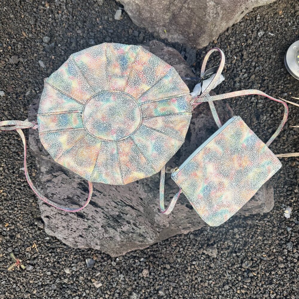 NEW Original by Sharif 1827 Pastel Fan Round Crossbody/Shoulder Bag with Wallet